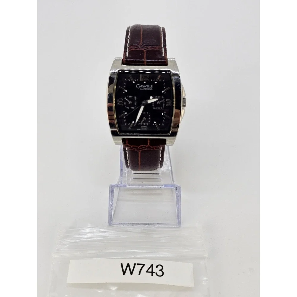 Caravelle Bulova Men's Watch 38MM Black Dial Brown Leather Bands New Battery